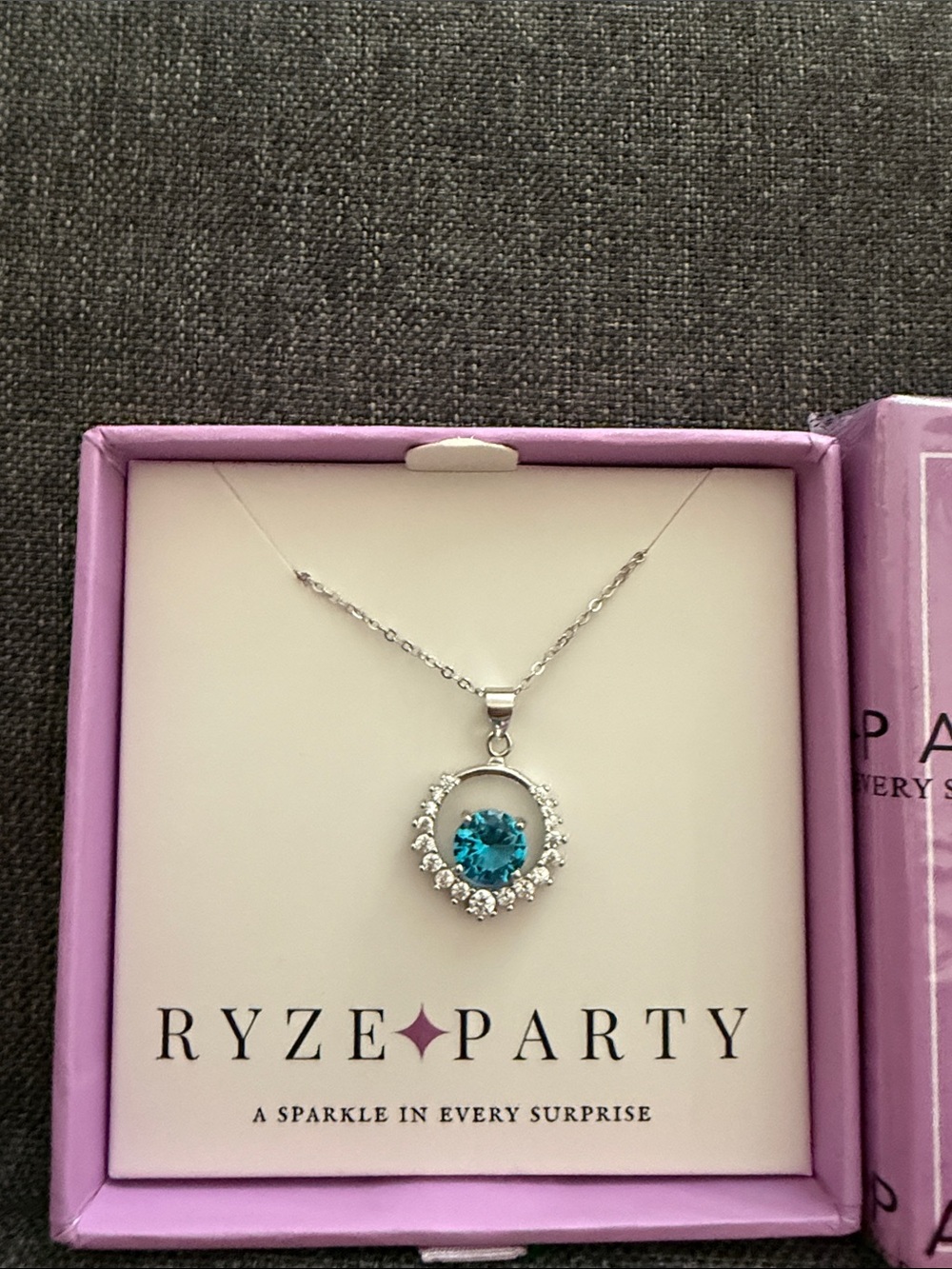 Ryze party .925 sterling Silver Necklace with Blue Crystal Pendant